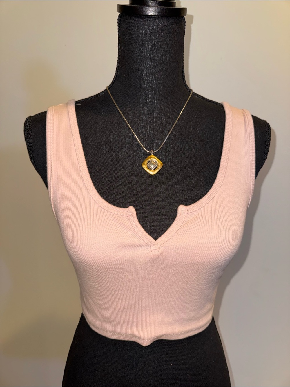 Streetwear Society Ribbed V-Notch Crop Tank in Pale Pink